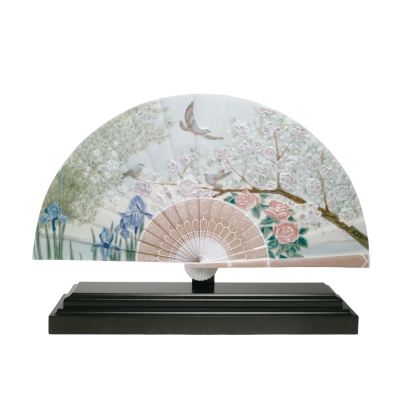 FIGURINE FAN IRIS AND CHERRY FLOWERS