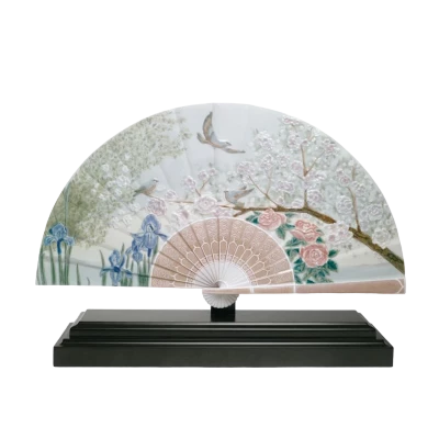 FIGURINE FAN IRIS AND CHERRY FLOWERS